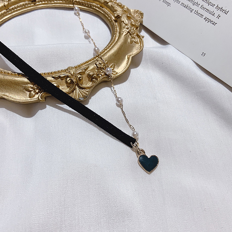 Vòng Cổ Choker Mặt Trái Tim Đính Ngọc Trai Nhân Tạo Phong Cách Vintage