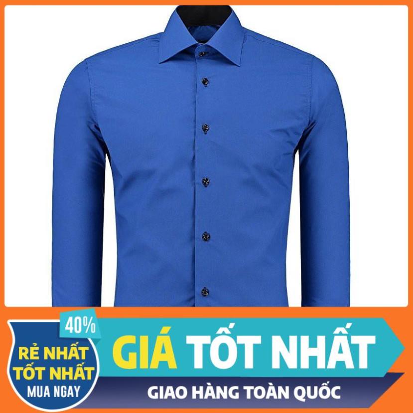 Áo sơ mi nam hàn quốc dài tay body màu xanh coban, cam kết hàng như ảnh Saim shop