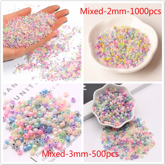 Cuộn 500 hạt thủy tinh trong suốt co giãn làm trang sức diy