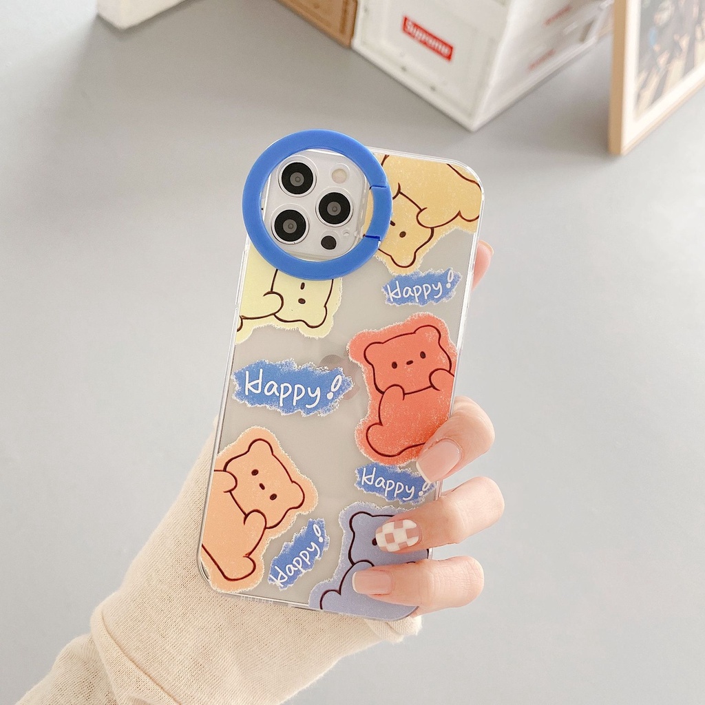 Ốp lưng iphone cạnh vuông trong kèm iring camera gấu graffiti 7plus/8/8plus/x/xs/11/12/pro/max/plus/promax DT10