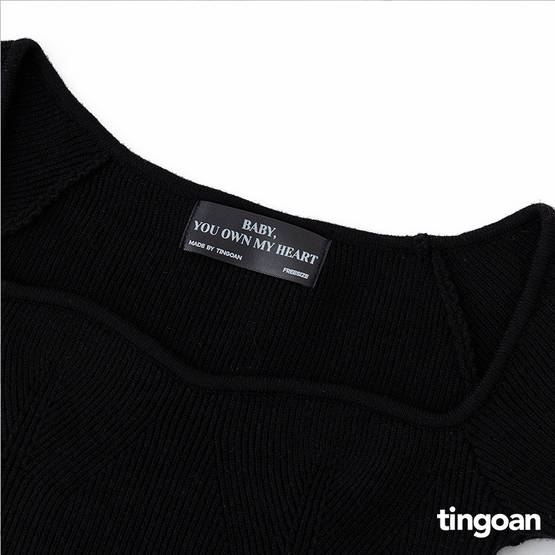 TINGOAN® - Áo len xù ngắn tay cổ lượn viền trắng DATE MAKER TOP/WH phiên bản mới nhất tháng 10 năm 2023