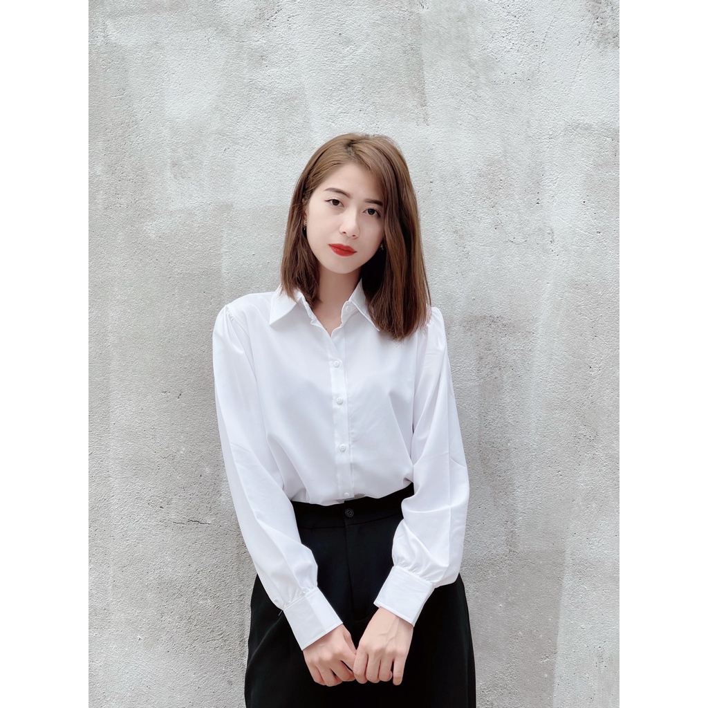 Áo sơ mi nữ đẹp form rộng công sở tay dài phồng 4YOUNG SM01