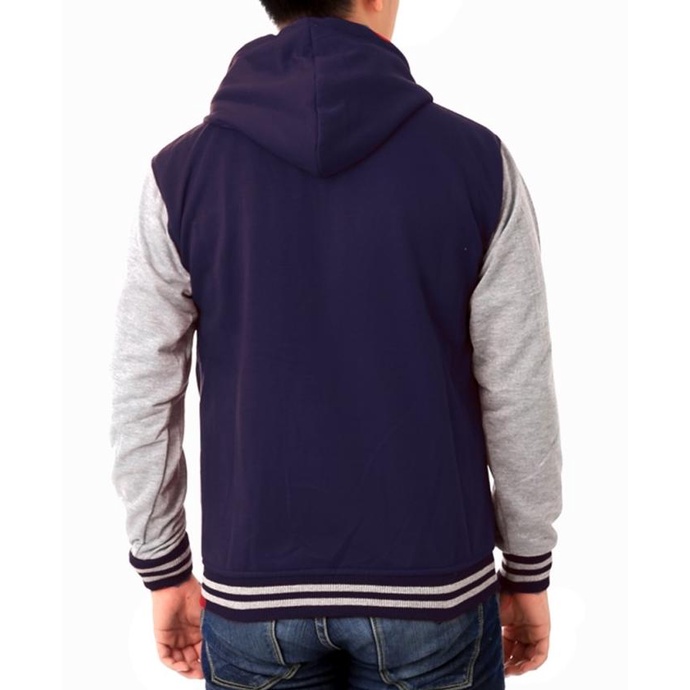 Áo Khoác Bóng Chày Màu Xanh Navy Xám + Dây Kéo & Mũ Trùm Đầu Cho Nam Và Nữ