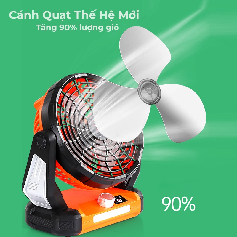 Quạt tích điện để bàn có điều khiển, pin 4800mAh, quạt làm mát 3 chế độ gió, vừa chiếu sáng kiêm sạc dự phòng tiện lợi