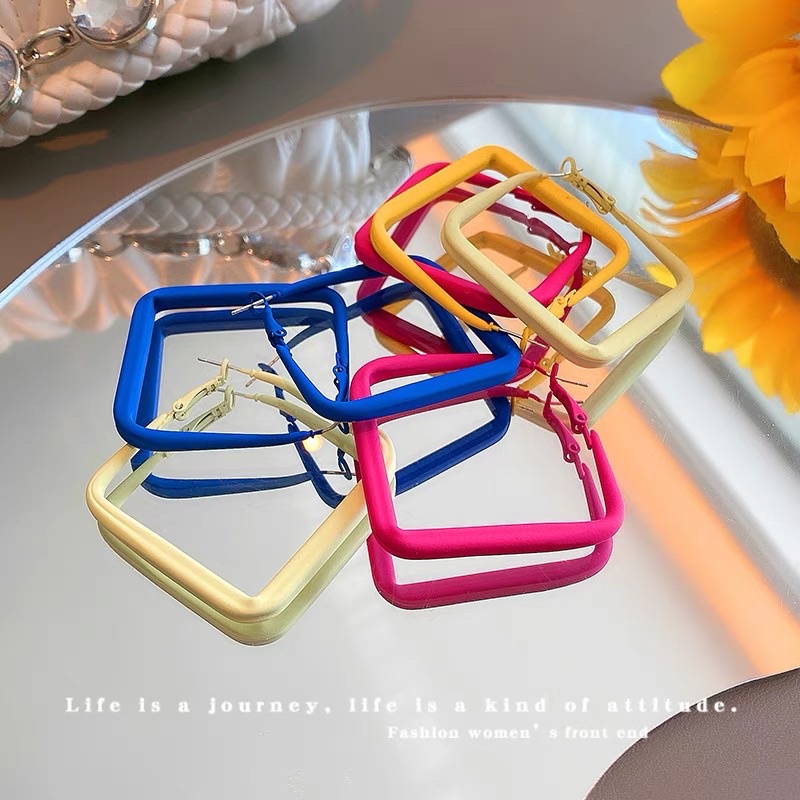 bông tai khuyên nhiều màu hình thôi , hình vuông chui bạc s925