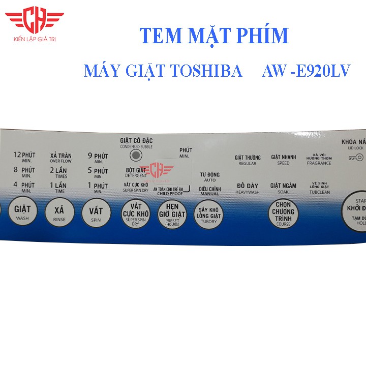 Tem bảng điều khiển Máy Giặt TOSHIBA AW - E920LV TD15 tem mặt phím