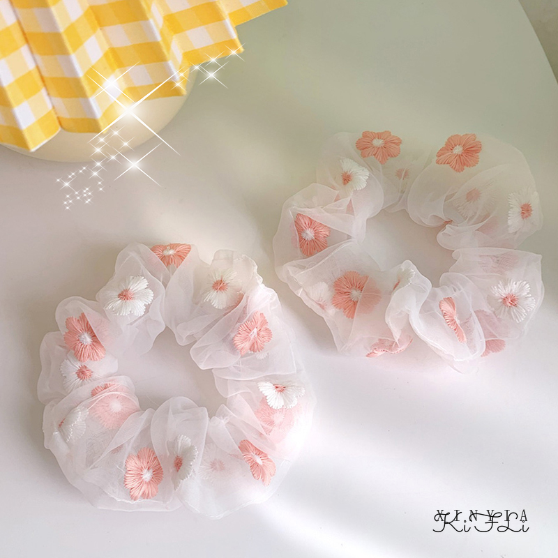 Dây buộc tóc trong suốt đính hoa bằng vải đáng yêu cho nữ 2021