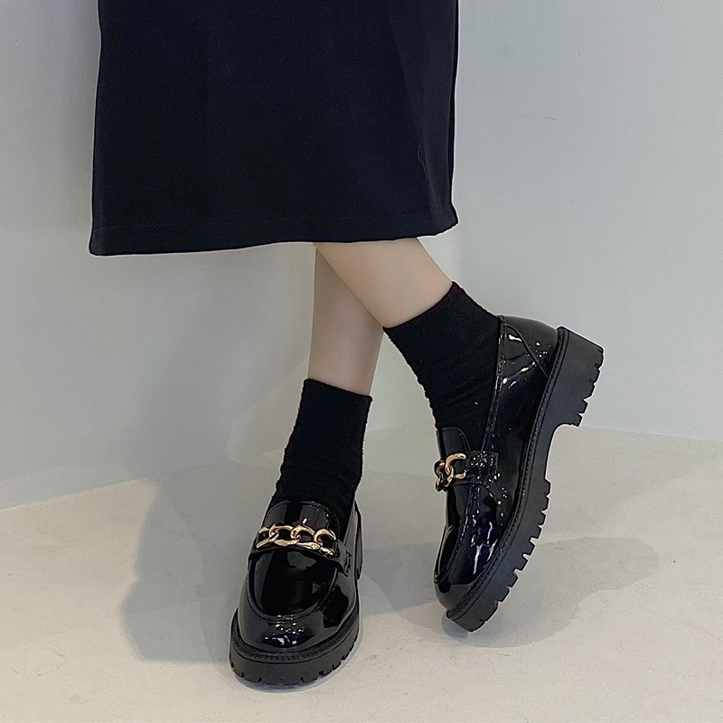 Giày Da Đế Dày Phong Cách Retro Anh Quốc Thời Trang Xuân Thu 2021 Cho Nữ