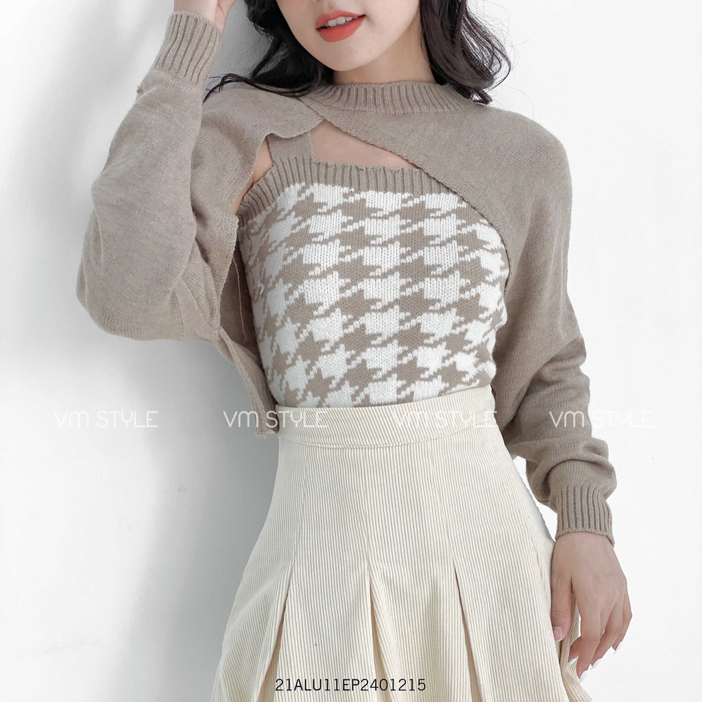 Set áo len thổ cẩm 2 dây + áo khoác cánh dơi thời trang Hàn Quốc Fmstyle Saigon 21ALU10N162501 | BigBuy360 - bigbuy360.vn