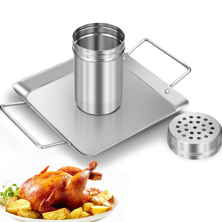 Stainless Steel Wine Chicken Holder Non-Stick BBQ Accessories Beer Can Outdoor with Vegetable Plate Detachable Beer Roast Chicken Tray