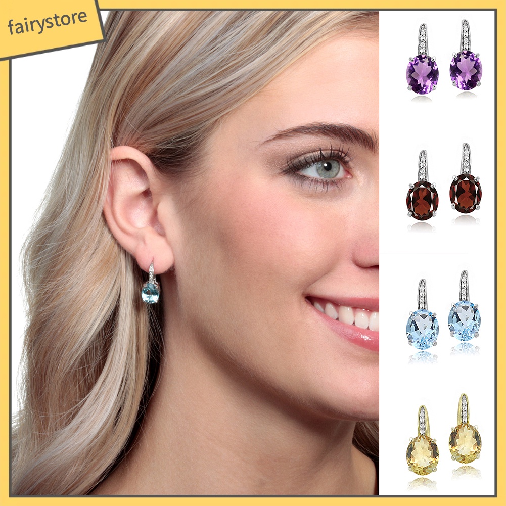 Khuyên Tai Đính Đá Hình Oval Thời Trang Thanh Lịch Dành Cho Nữ