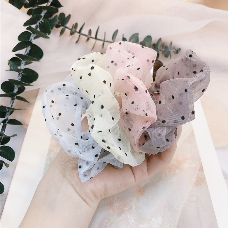 Cột tóc Scrunchies Chấm bi màu Pastel CT51