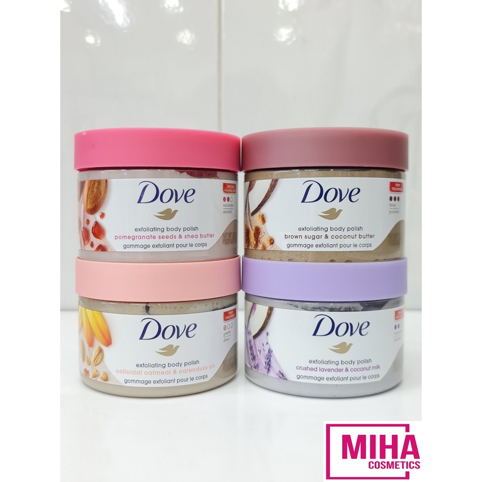 Tẩy Tế Bào Chết Cơ Thể Chiết Xuất Lựu Và Bơ Đậu Mỡ Dove Exfoliating Body Polish Scrub 298g Mỹ