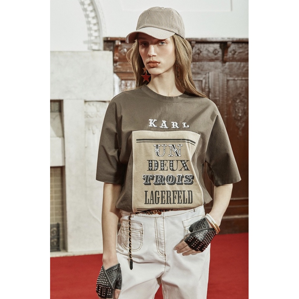 Áo thun/phông nữ cổ tròn tay ngắn form boxy Karl*Lagerfeld xuất Hàn - P:B