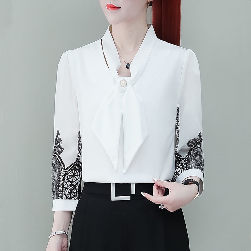 Áo Voan Tay Lỡ 3/4 Thắt Nơ Họa Tiết Nhiều Màu Sắc Thanh Lịch Dành Cho Nữ M-5XL