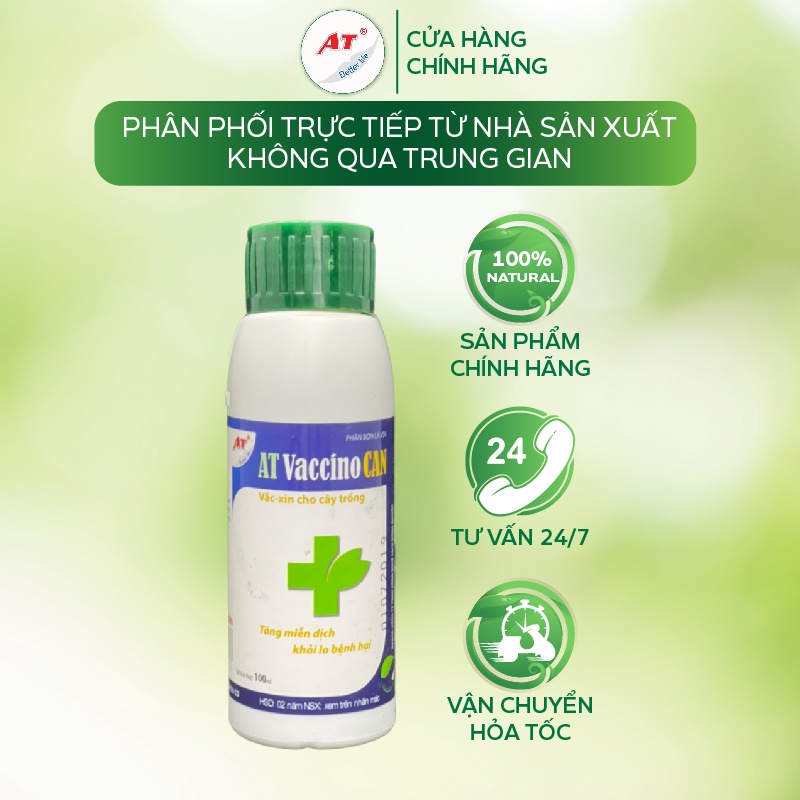 Thuốc trị nấm sinh học AT Phòng trị thán thư, sương mai, héo dây, cải tạo đất ra tơi xốp - AT Vaccino Can 100ml