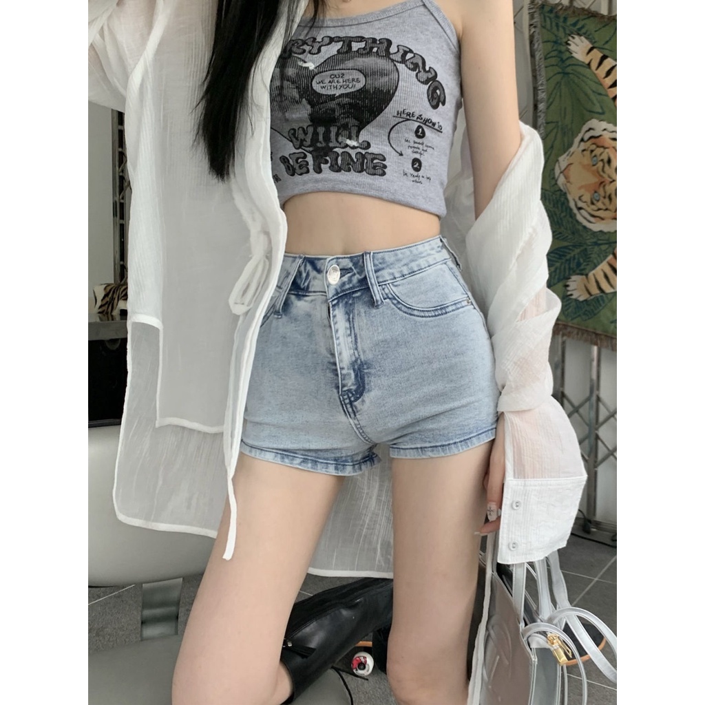 Quần Short Denim Lưng Cao Phong Cách Mới Mùa Hè 2022 Cho Nữ