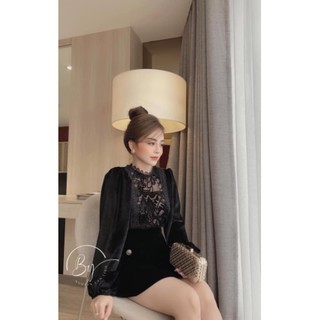 Váy Nhung Phối Ren Ngực