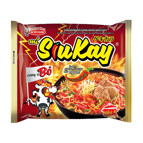 Mì Siu Kay Acecook 7 cấp độ hương vị hải sản, bò gói 127g