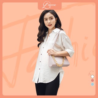 Áo bầu Button Shirt chất liệu đũi hàn mát mẻ, dễ dàng cho bé tuti thiết kế bởi LAMME
