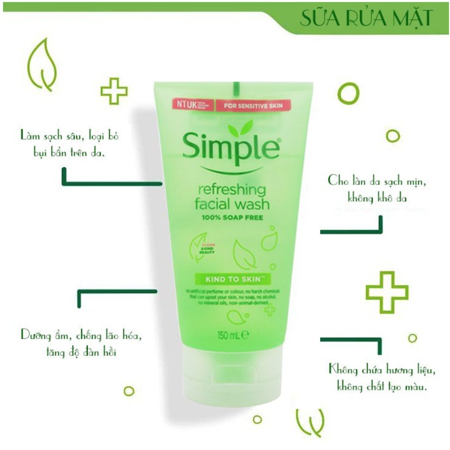 Sữa Rửa Mặt Simple Kind To Skin Refreshing Facial Wash Dịu Nhẹ 150ml