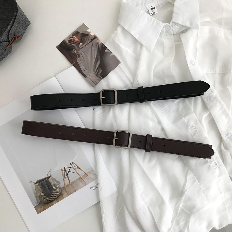 Thắt lưng ulzzang nam nữ BROO mặt vuông bạc, dây nịt lưng unisex bản dây 2.8cm có bấm lỗ