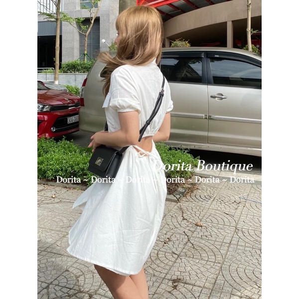 Váy sơ mi đũi trắng buộc, Đầm sơ mi CUT OUT lưng Hàn Quốc | WebRaoVat - webraovat.net.vn