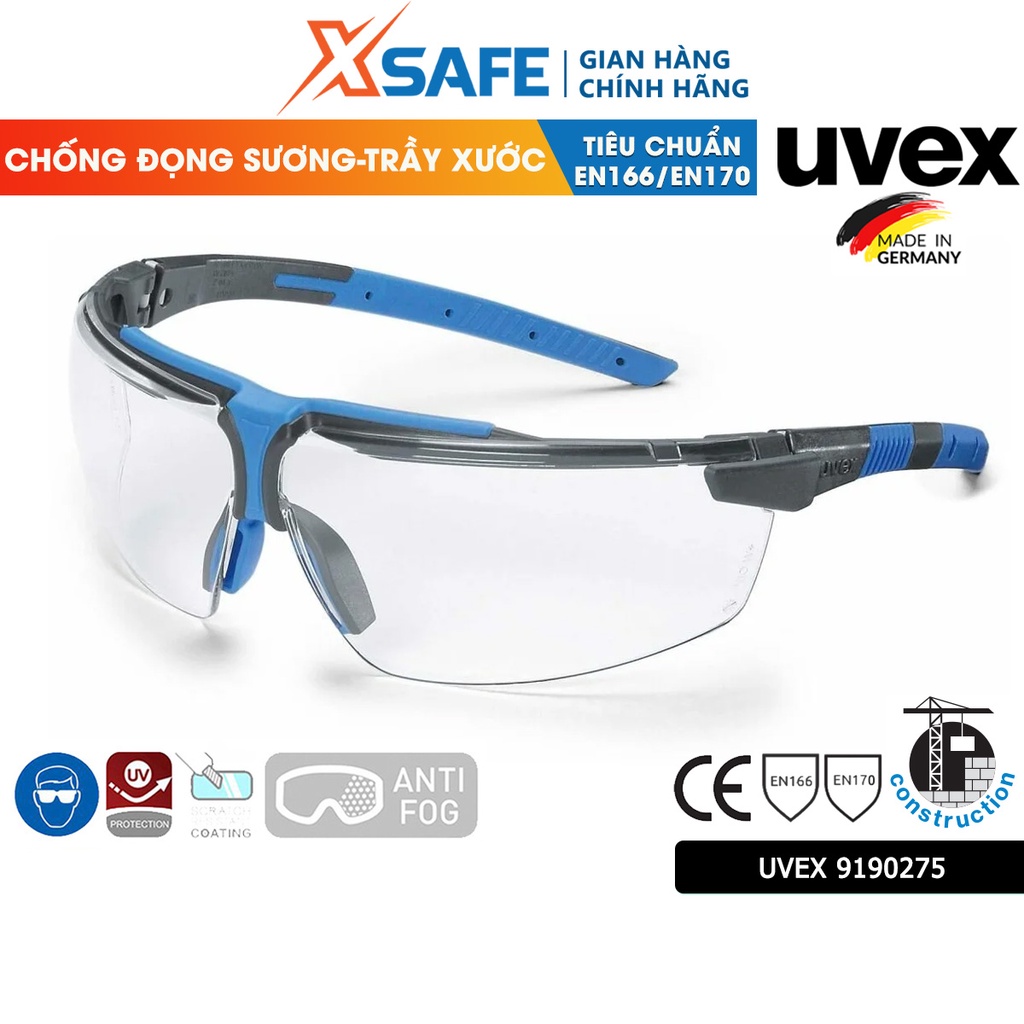 Kính bảo hộ UVEX I3 9190275 gọng và đệm mũi có thể điều chỉnh, chống bụi, tia UV, chống đọng sương hiệu quả - chính hãng