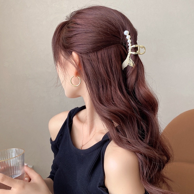 Kẹp tóc đuôi cá bằng kim loại Hàn Quốc cho nữ, kẹp tóc sau đầu đính đá đính ngọc