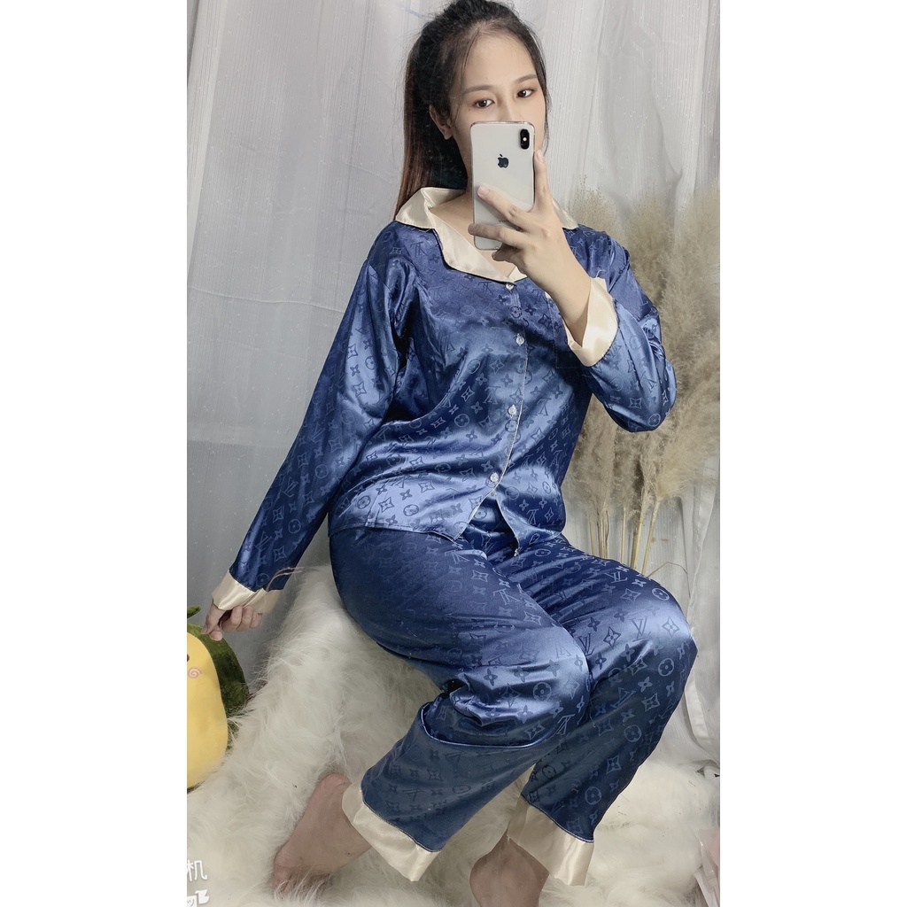 Bộ pijama gấm phối lụa cao cấp nữ set đồ ngủ quần suông áo pyjama dài tay thiết kế bánh bèo mặc nhà Ailee