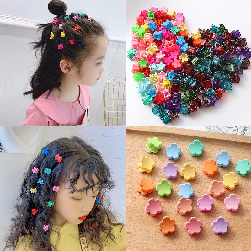 Set 50 kẹp tóc mini thiết kế hoa/ ngôi sao/ tai thỏ/ vương miện nhiều màu sắc đáng yêu dành cho bé gái