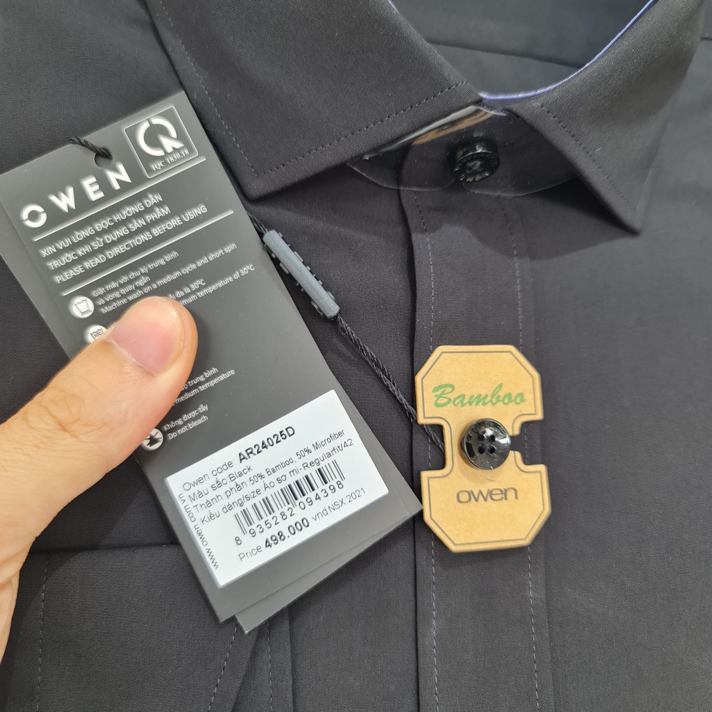 OWEN -  Áo sơ mi nam đen trơn dài tay dáng Regular sợi Tre - Mã AR24025D - OWEN Flagship Store