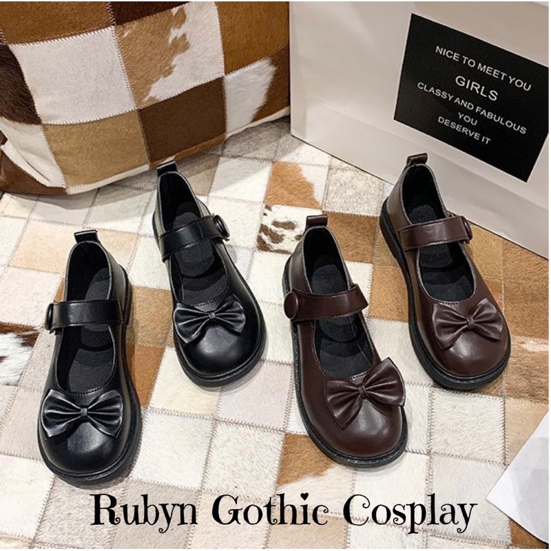 [CÓ SẴN]  Giày Búp Bê Lolita Đính Nơ Xinh Xắn ( Size 35 - 40 ) Màu Nâu và Đen