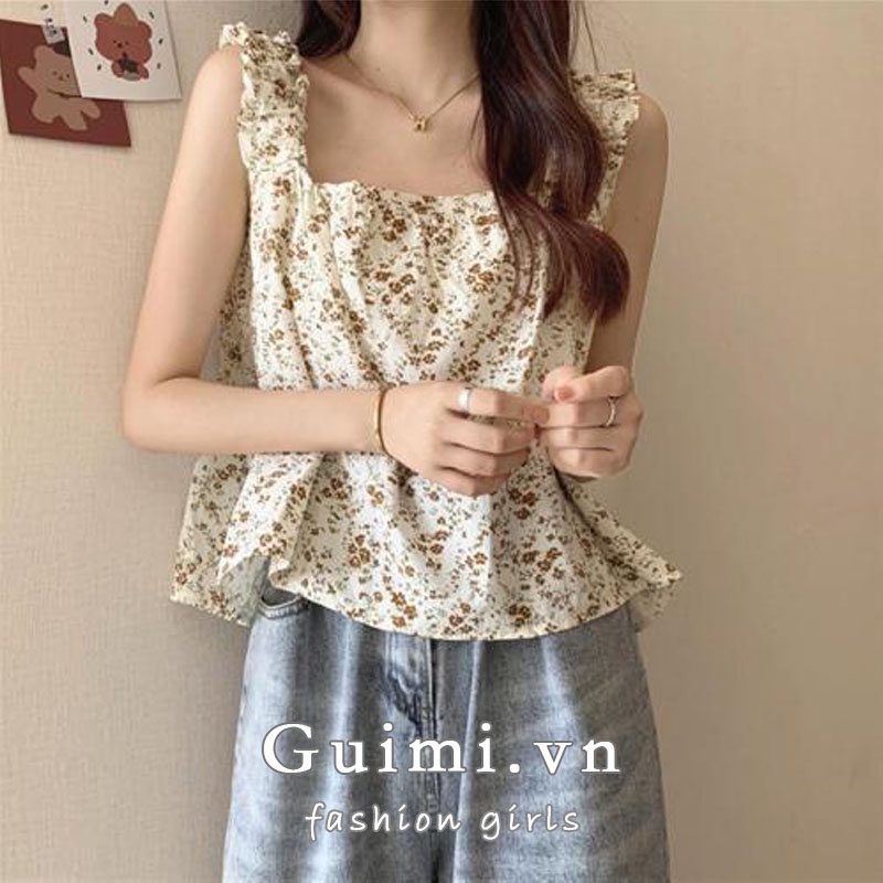Áo Thun Không Tay Dáng Rộng Họa Tiết Hoa Xinh Xắn Cho Nữ