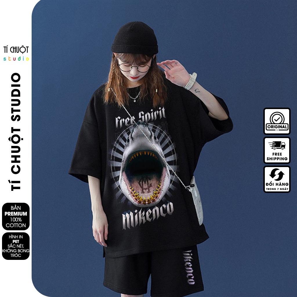 Bộ quần áo nam nữ Mikenco Cá Mập , set bộ thể thao unisex cotton mặc nhà mùa hè - Tí Chuột Studio