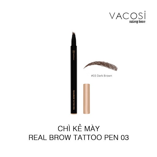 Bút Lông Kẻ Mày Dạng Xăm VACOSI Realbrow Tattoo Pen - #03 - Dark Brown : Nâu đậm.