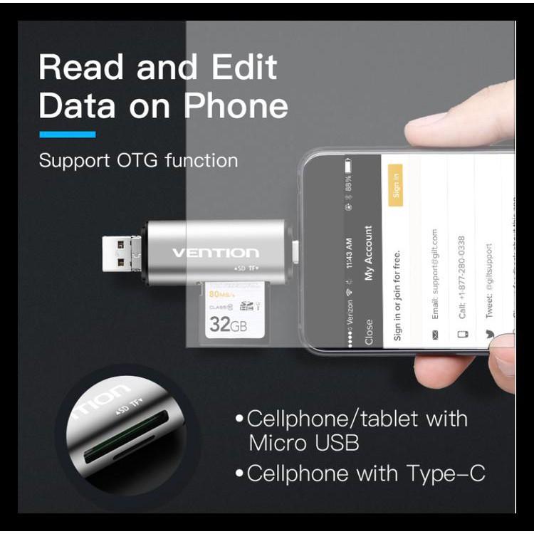 Đầu Đọc Thẻ Nhớ Vention Ccj Allin1 Usb Micro Sd Tf Tốc Độ Cao 1200 | BigBuy360 - bigbuy360.vn