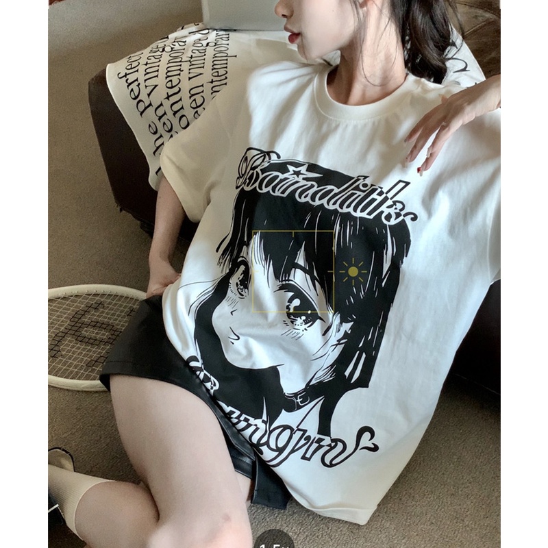 Áo Thun Nữ Tay Ngắn Dáng Rộng In Hình Chân Dung Anime Dễ Thương