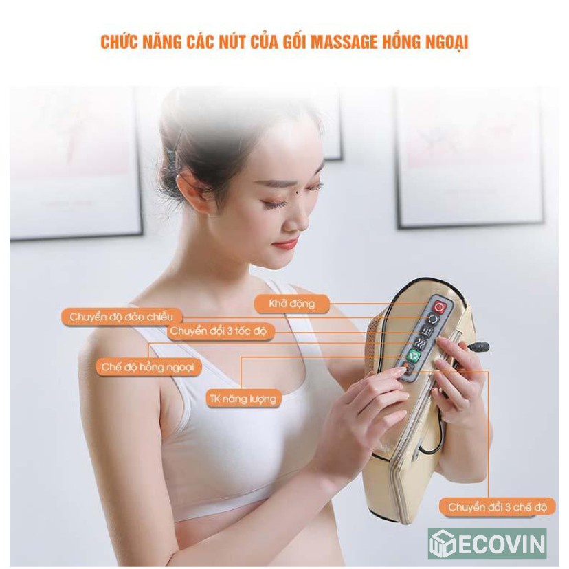 Gối massage cổ vai gáy, máy massage, gối massage hồng ngoại 16 bi cao cấp