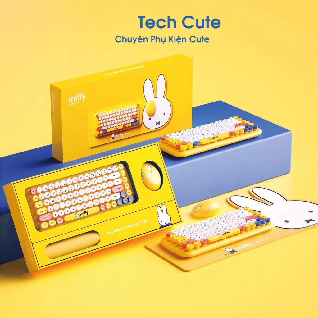 Combo bàn phím và chuột không dây Miffy 2.4G chính hãng | Phiên bản Cute Chị em xếp hàng