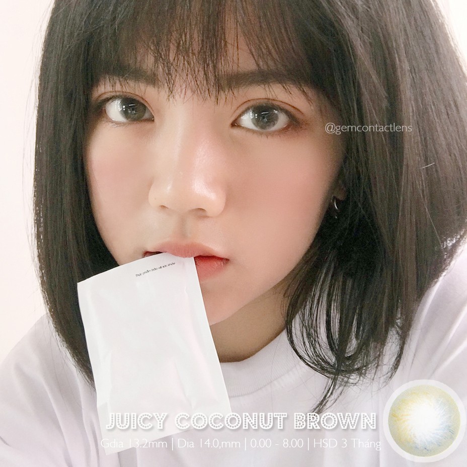 Áp Tròng Không Giãn JUICY COCONUT BROWN Hsd 3 Tháng LENS TOWN KOREA Lens Nâu Xám Không Viền Màu Xinh Ẩm Cao Mắt Nhạy Cảm