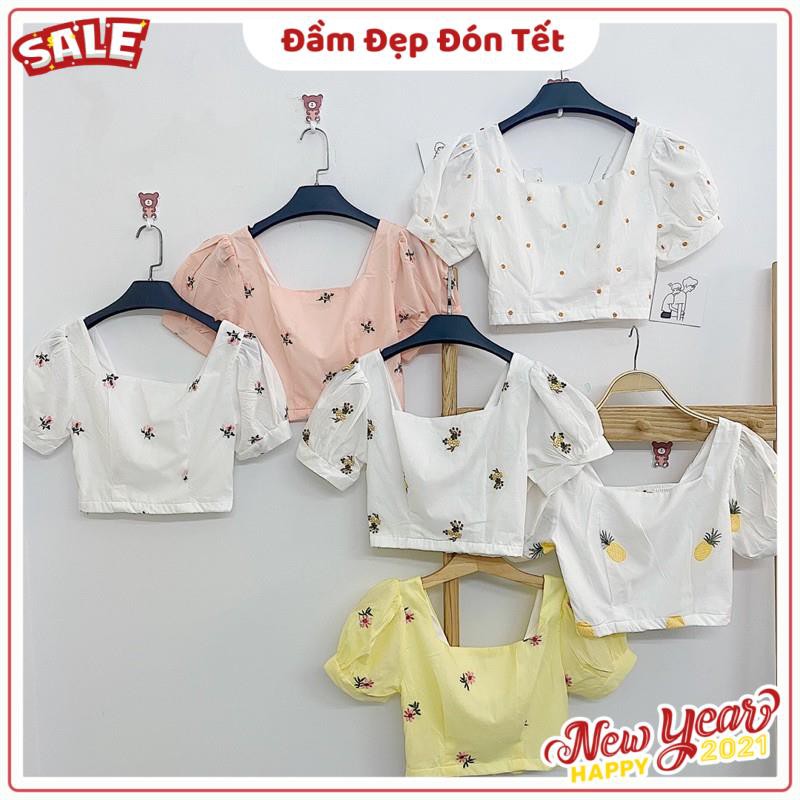 Sét Chân váy kém áo croptop tay phồng hoạ tiết hoa nhí | BigBuy360 - bigbuy360.vn