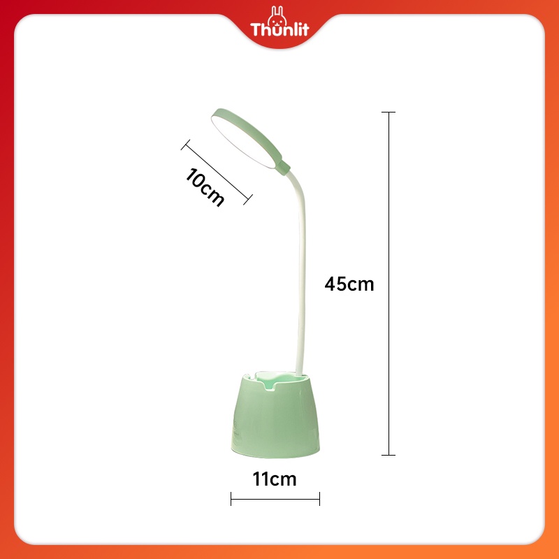 Đèn để bàn Thunlit màu xanh lá 5W USB 2500mAh có thể sạc lại có thể điều chỉnh độ sáng với 3 nhiệt độ màu
