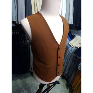 Áo gile nam ôm body màu đồng đậm mềm mịn tặng nơ đen