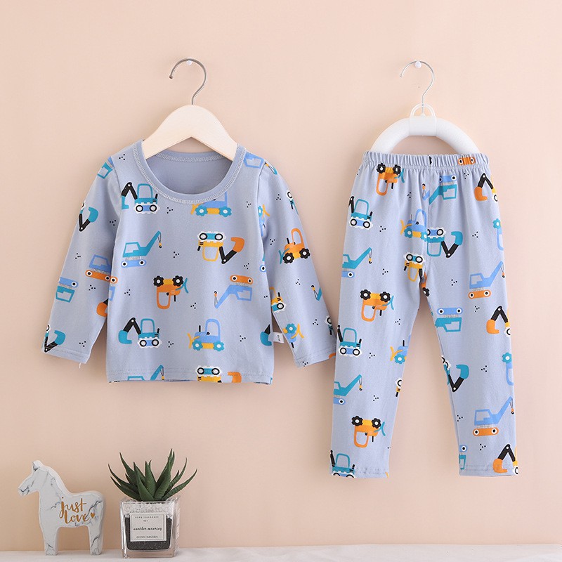 Bộ Đồ Ngủ Cotton Tay Dài In Họa Tiết Hoạt Hình Dễ Thương + Quần Dài Cho Bé Trai / Gái