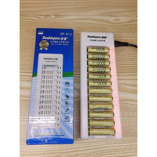 BỘ BÀN SẠC 12 KHE & 12 VIÊN PIN 3000mAh