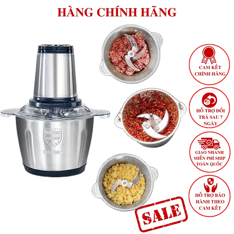 Máy Xay Thịt Cối Inox 4 Lưỡi Đa Năng, Công suất 250W- Xay thịt, xay tỏi ới, xay rau củ quả - Máy xay thịt Electric