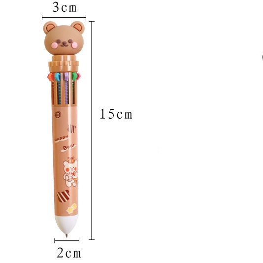 Bút Bi 10 Ngòi Trong 1 Đính Charm Moka, Hình Gấu Nâu Cute Bear
