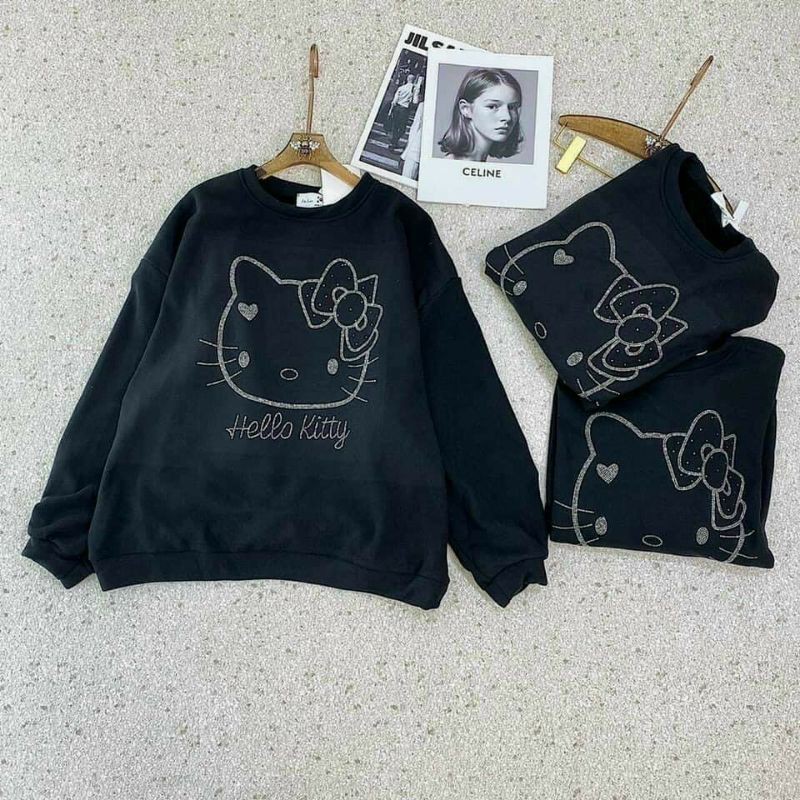 Áo khoác nỉ sweater ko nón in kitty