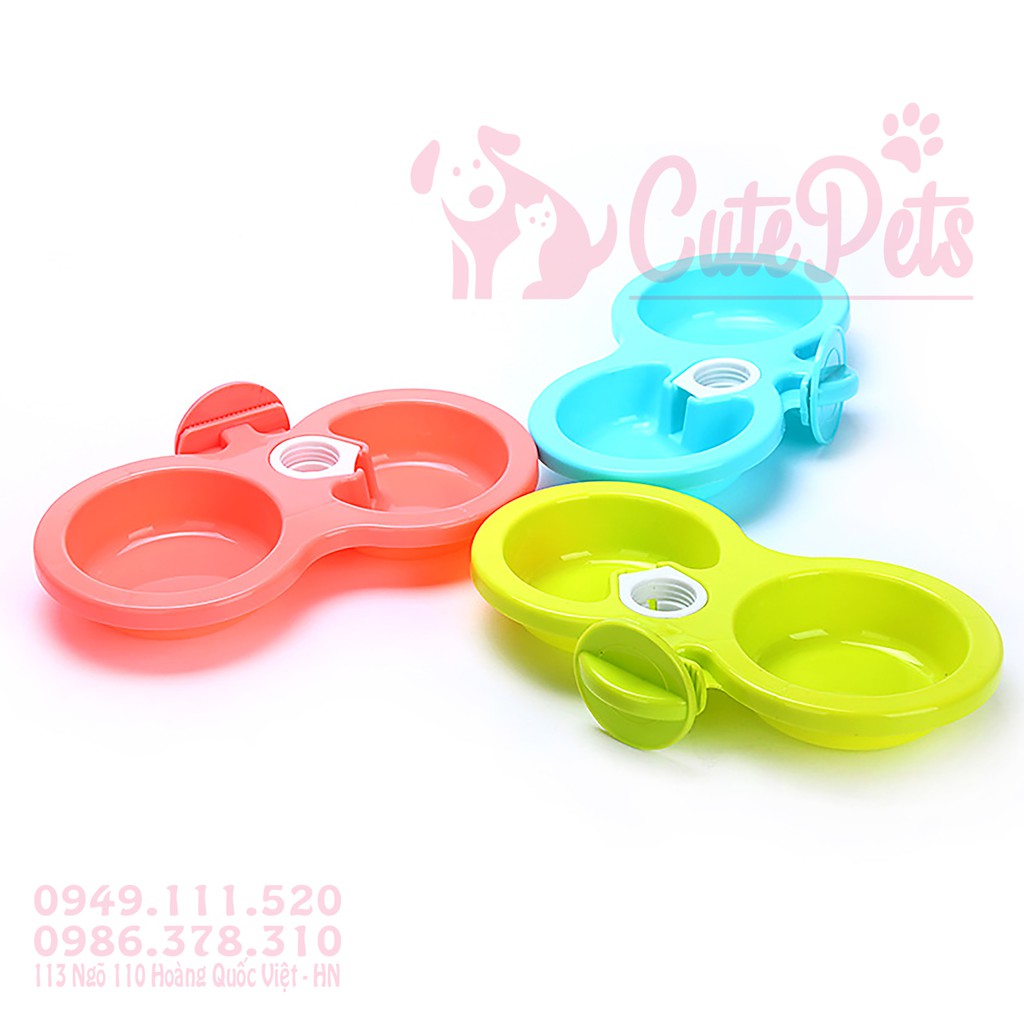 Bát đôi gắn chuồng ăn uống cấp nước tự động dành cho thú cưng - CutePets Phụ kiện chó mèo Pet shop Hà Nội